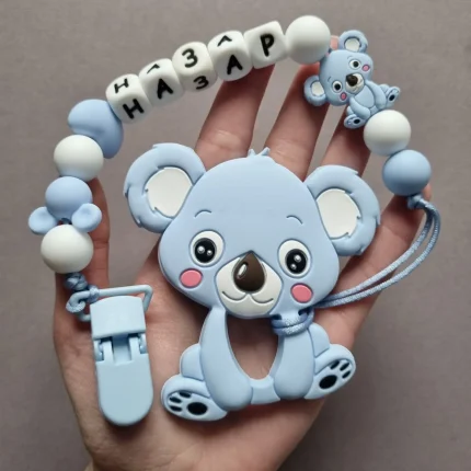Іменний силіконовий гризунець «Коала» (Baby blue) : Дизайн тримача Baby blue Коали - Baby blue | Білий